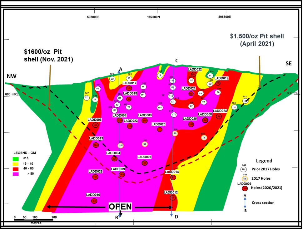  Overview of the pit shell and geology of the central section of Adumbi Deposit [map]