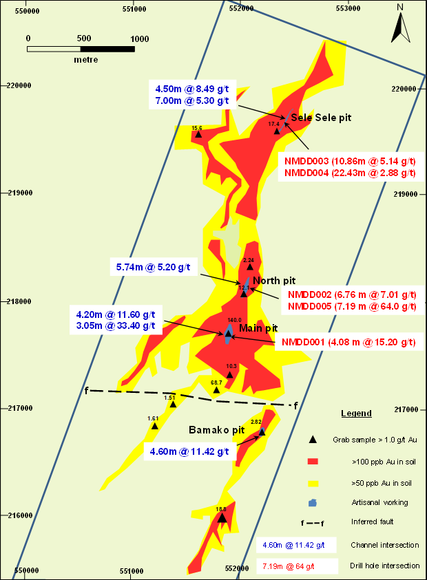Location of significant drill intercepts Makapela [map]